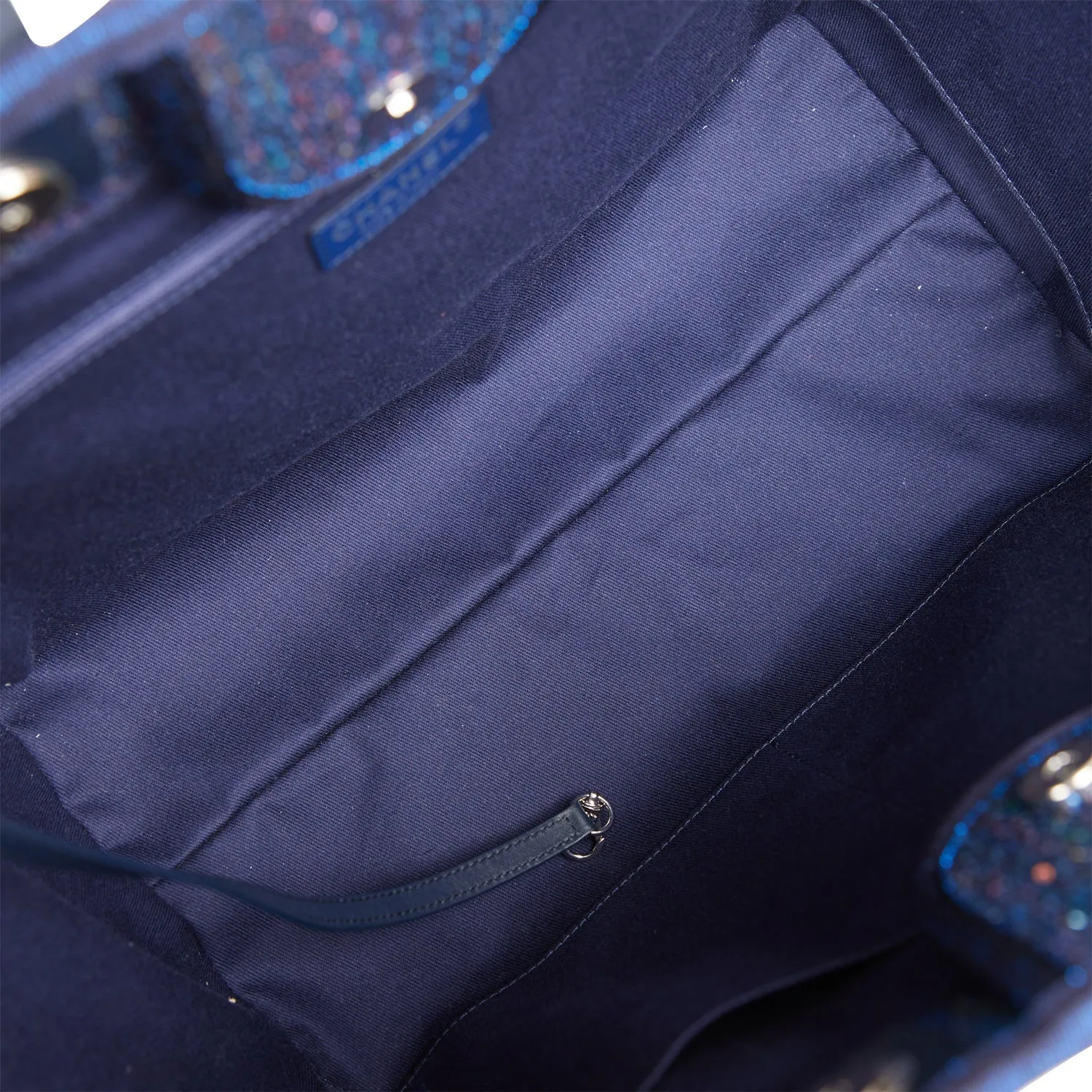 Chanel Large Deauville Shopping Bag Blue Sequin Boucle Silver Hardware