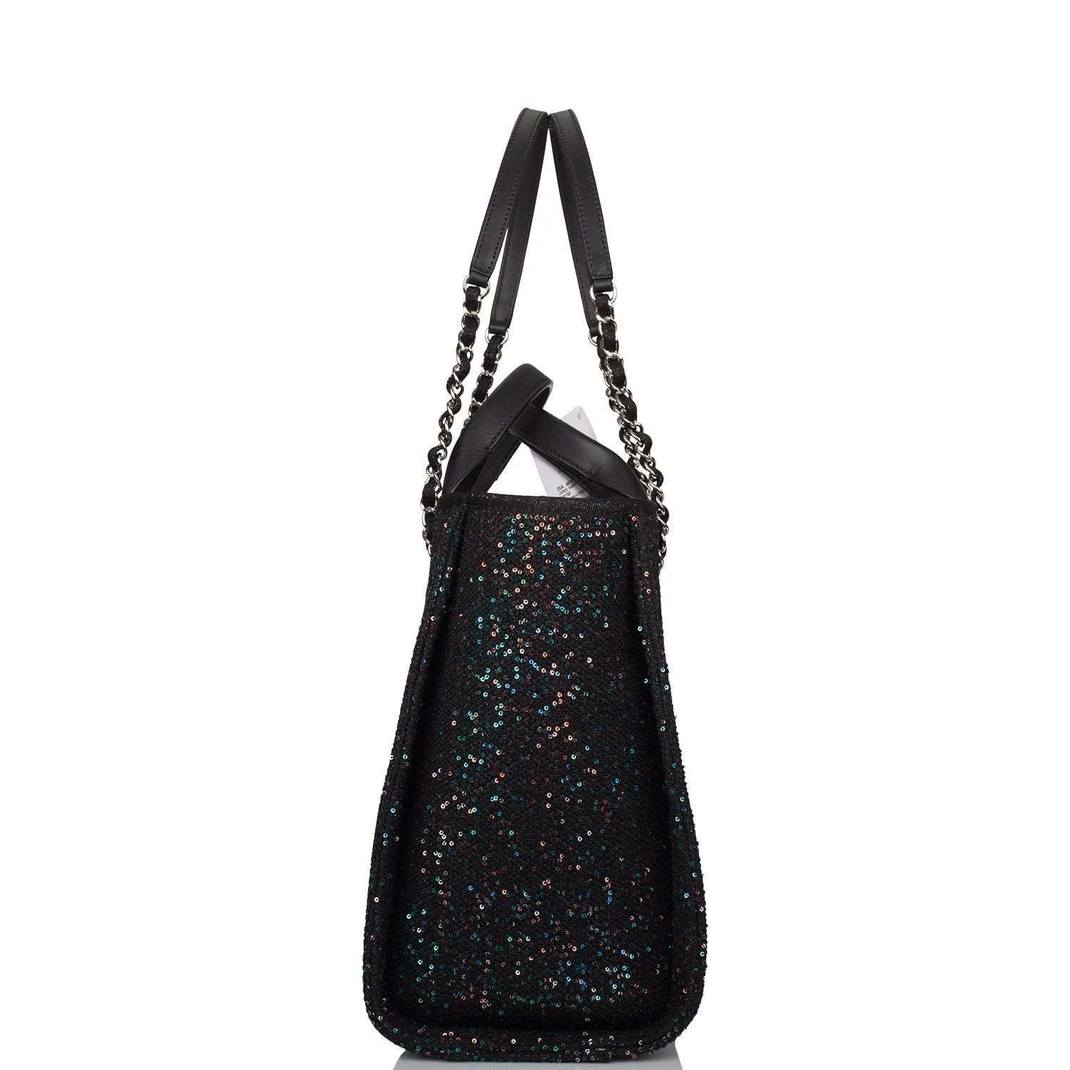 Chanel Large Deauville Shopping Tote Blue Sequin Boucle Silver Hardware