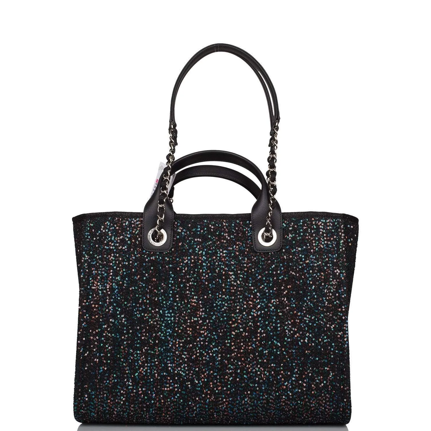 Chanel Large Deauville Shopping Tote Blue Sequin Boucle Silver Hardware