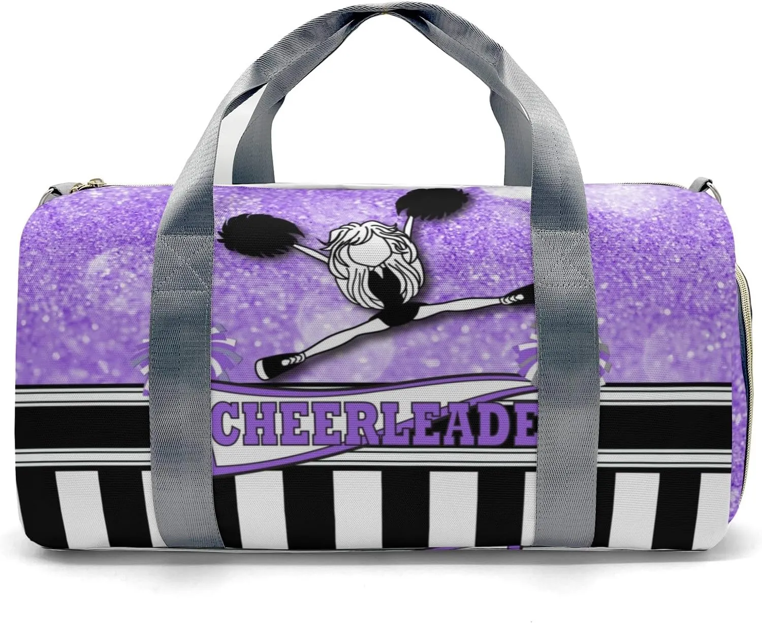 Cheerleader Girl Glitter Purple Personalized Sports Duffel Bags Customized Multi-Function Travel Bag Gym Bag Dance Ballet Overnight Weekend Duffel Bag
