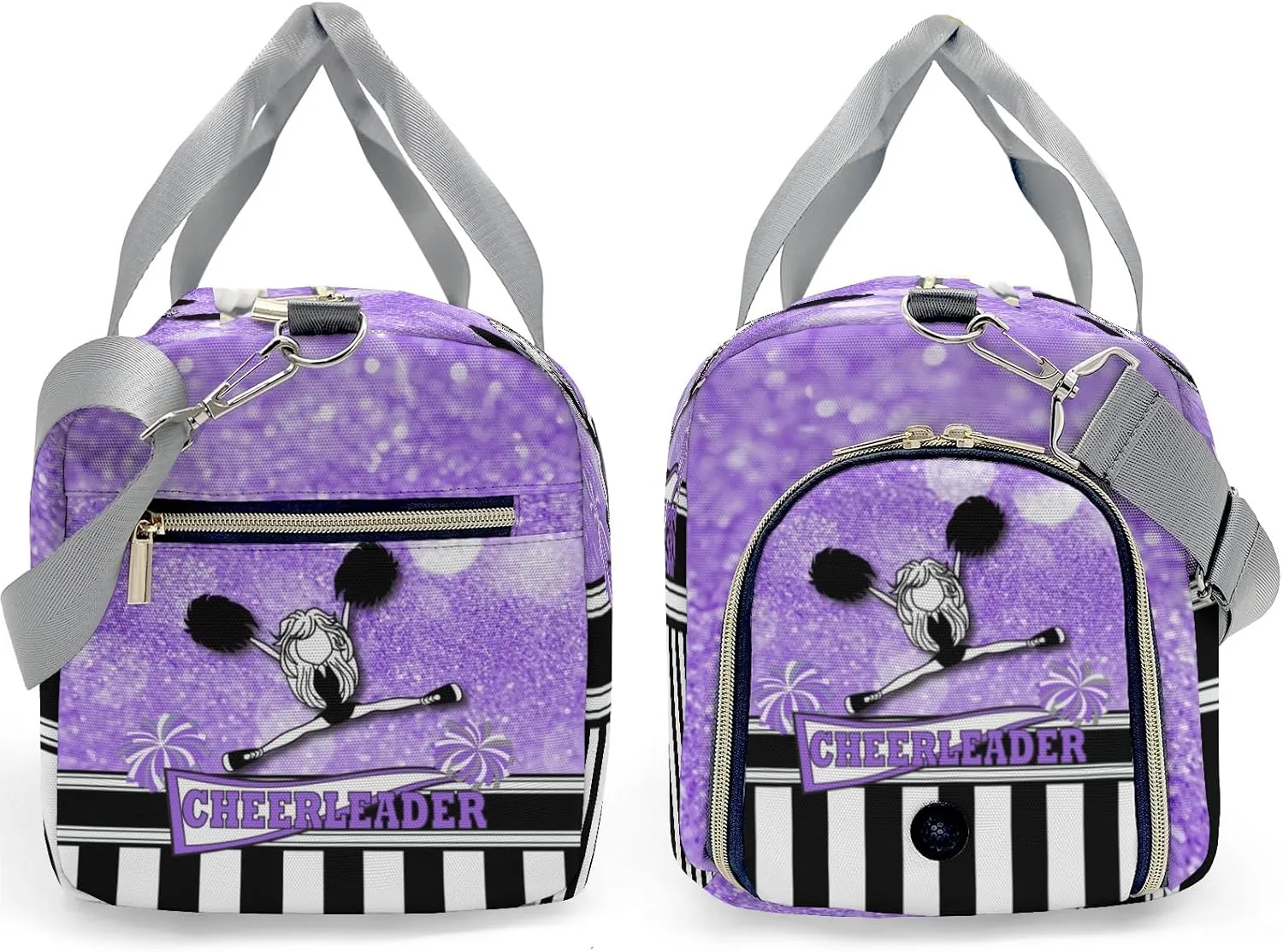 Cheerleader Girl Glitter Purple Personalized Sports Duffel Bags Customized Multi-Function Travel Bag Gym Bag Dance Ballet Overnight Weekend Duffel Bag