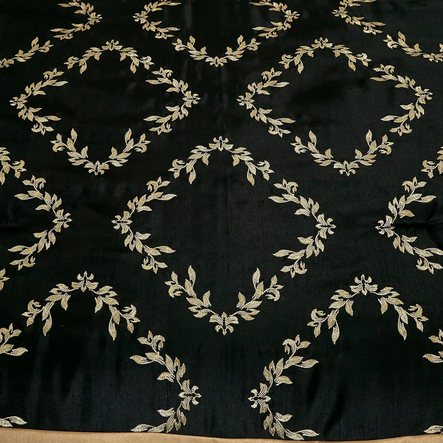 Chezmoi Collection Agnes 7-Piece Floral Vine Embroidered Comforter Set King Size - Black/Gold Faux Silk Comforter Soft Lightweight Breathable Bedding