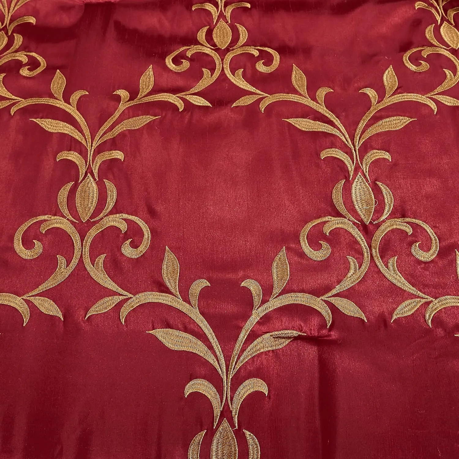 Chezmoi Collection Martha 7-Piece Floral Vine Embroidered Comforter Set King Size - Burgundy/Gold Faux Silk Comforter Soft Lightweight Breathable Bedding