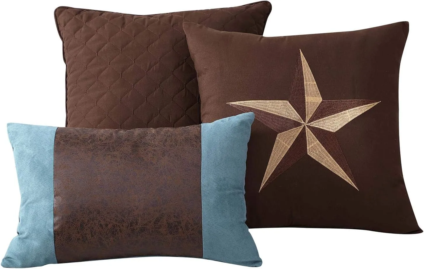 Chezmoi Collection Tulsa California King Bedding Set, 7-Piece Turquoise Brown Western Cowboy Oversized Comforter Set, Printed Texas Star Barbed Wire