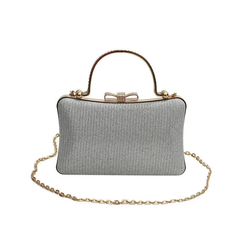 Chic Glitter Sequins Diamond Clutch Handbag Women Metal Top Handle PU Leather Square Rhinestone Messenger Purse Chain Bag Box
