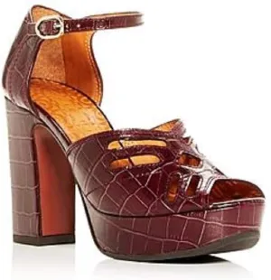 Chie Mihara Women's Kenya Croc-Embossed Leather High-Heel Platform Sandals Grape Size 8.5M
