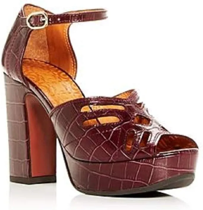 Chie Mihara Women's Kenya Croc-Embossed Leather High-Heel Platform Sandals Grape Size 8.5M
