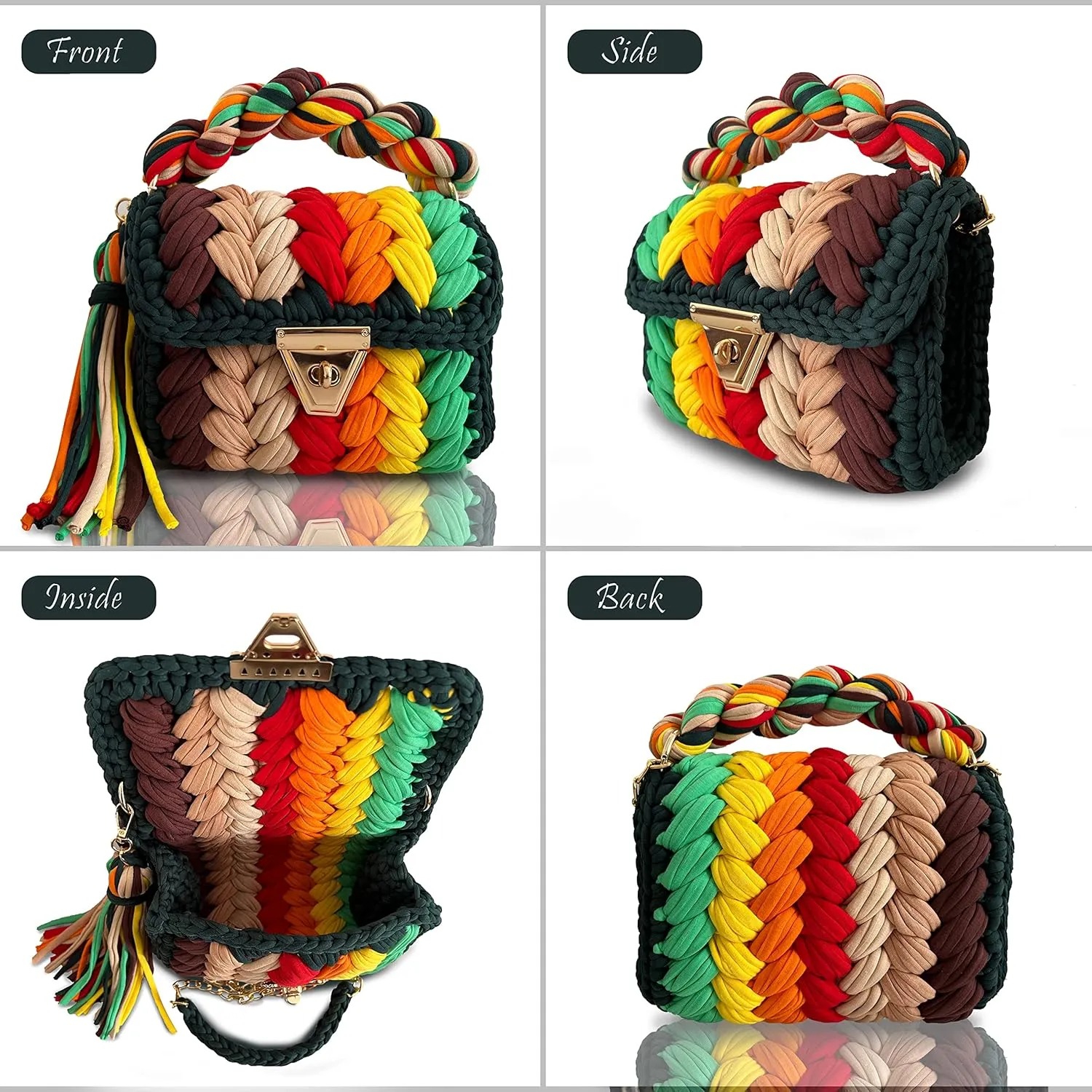 CHQEL Evening Clutch Bag for Women, Handmade Crochet Wedding Party Purse, Small Flap Formal Crossbody Handbag Evening Clutch