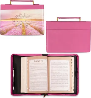 Christian Art Gifts Fashion Bible Cover Amazing Grace Scenic Faux Leather, Pink, Large