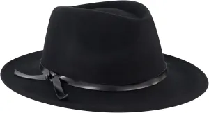 Christian Siriano New York Fedora Hat, Wool Felt Wide Brim Rancher Fashion Hat with Metallic Faux Leather Wrap, Black, One Size