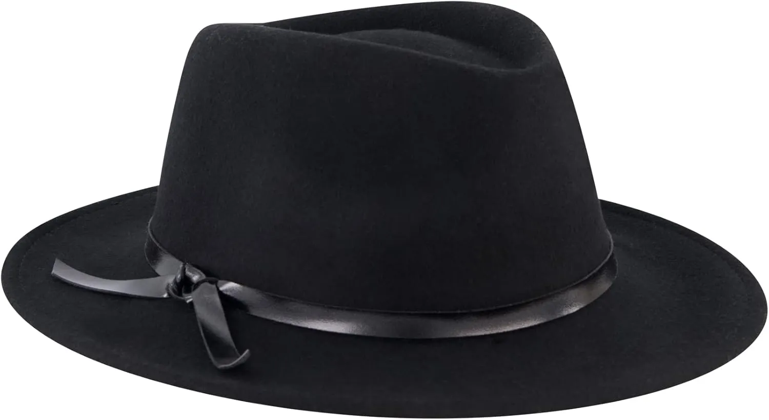 Christian Siriano New York Fedora Hat, Wool Felt Wide Brim Rancher Fashion Hat with Metallic Faux Leather Wrap, Black, One Size