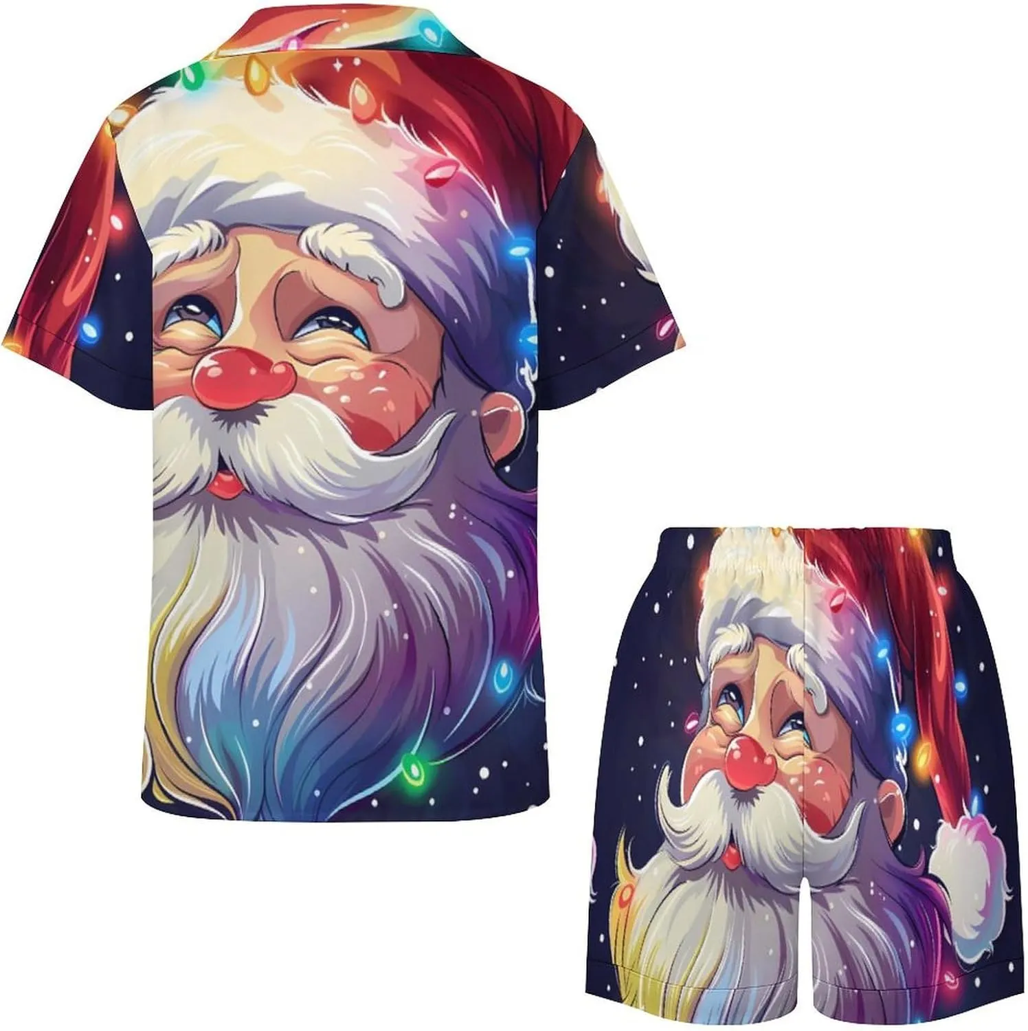 Christmas Sparkly Glitter Santa Women's Satin Pajama Set Short Sleeve Button Down Sleepwear Loungewear Pj Set