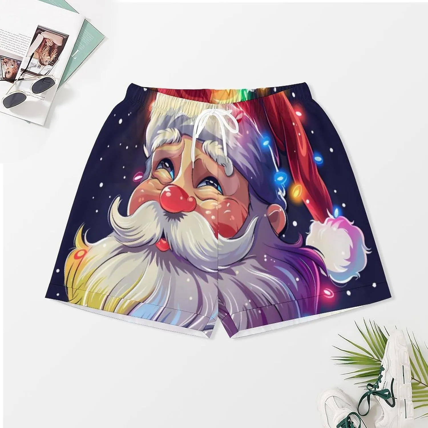 Christmas Sparkly Glitter Santa Women's Satin Pajama Set Short Sleeve Button Down Sleepwear Loungewear Pj Set