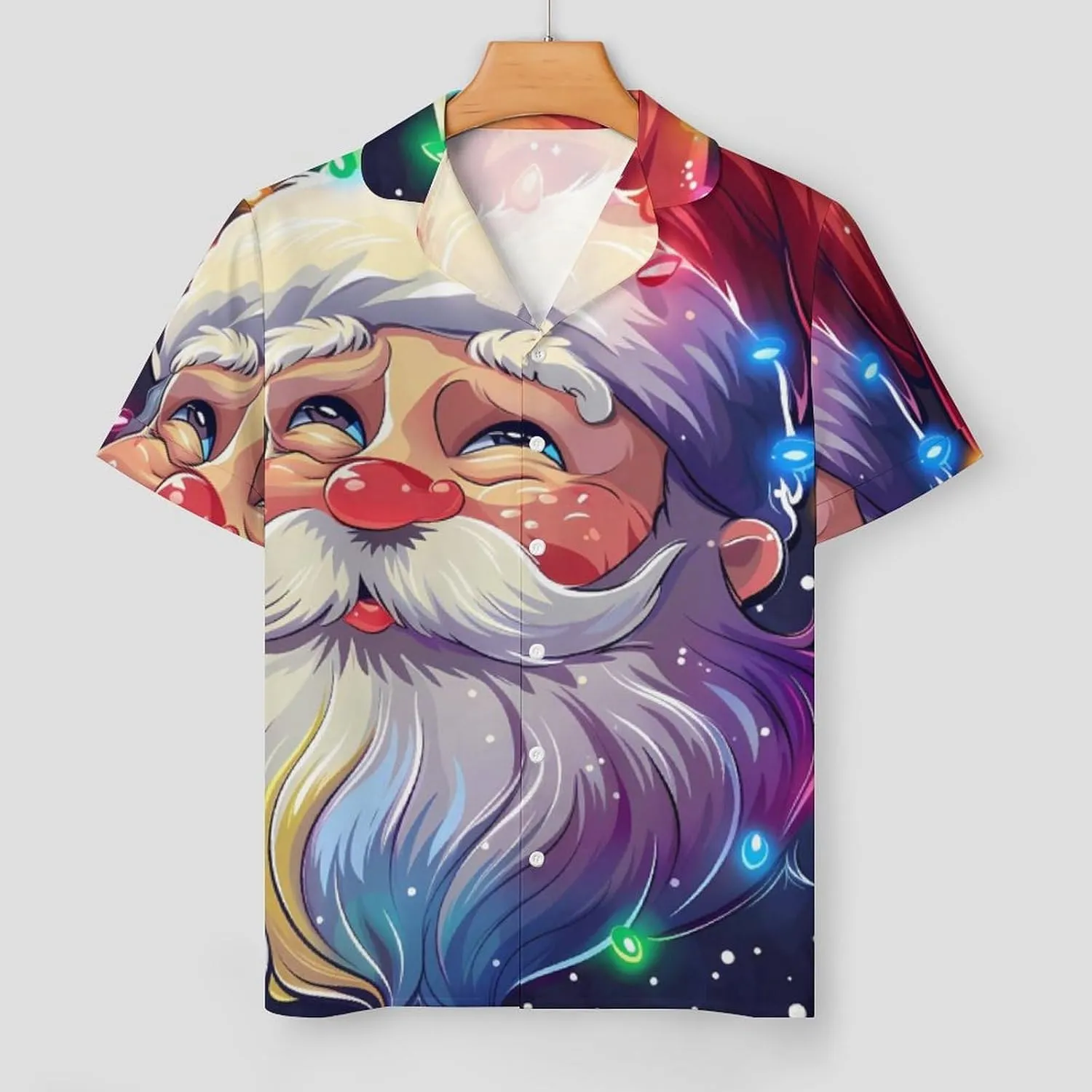 Christmas Sparkly Glitter Santa Women's Satin Pajama Set Short Sleeve Button Down Sleepwear Loungewear Pj Set
