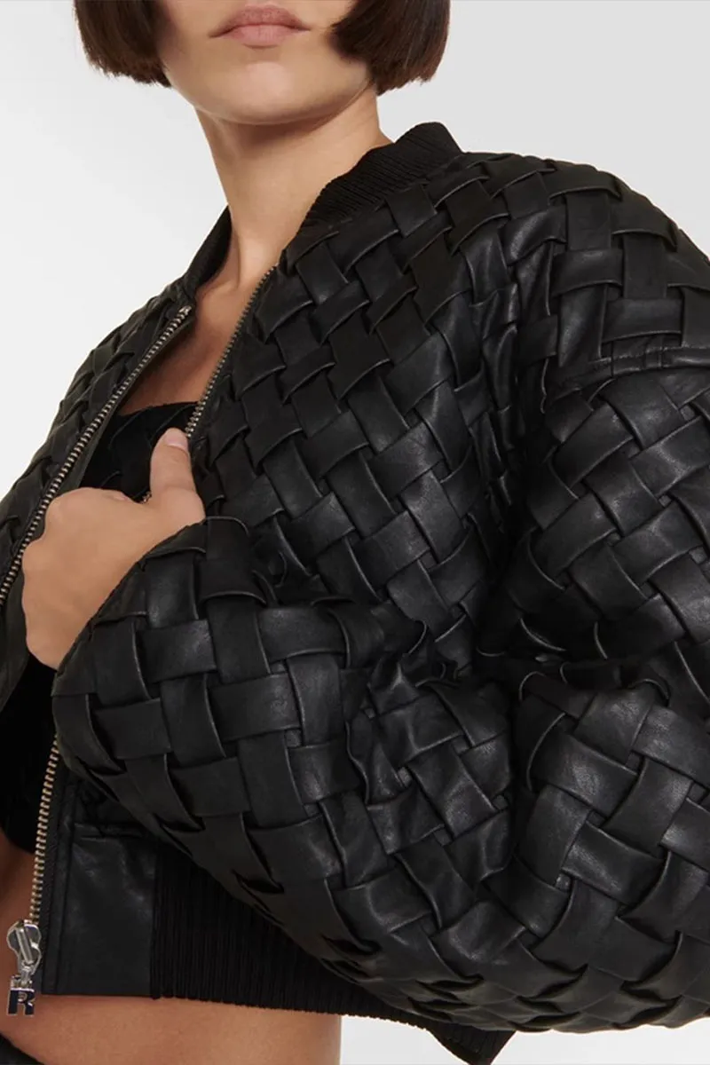 CI731 Faux Leather Zipped Jacket