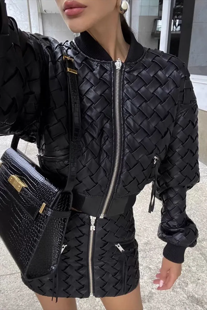 CI731 Faux Leather Zipped Jacket