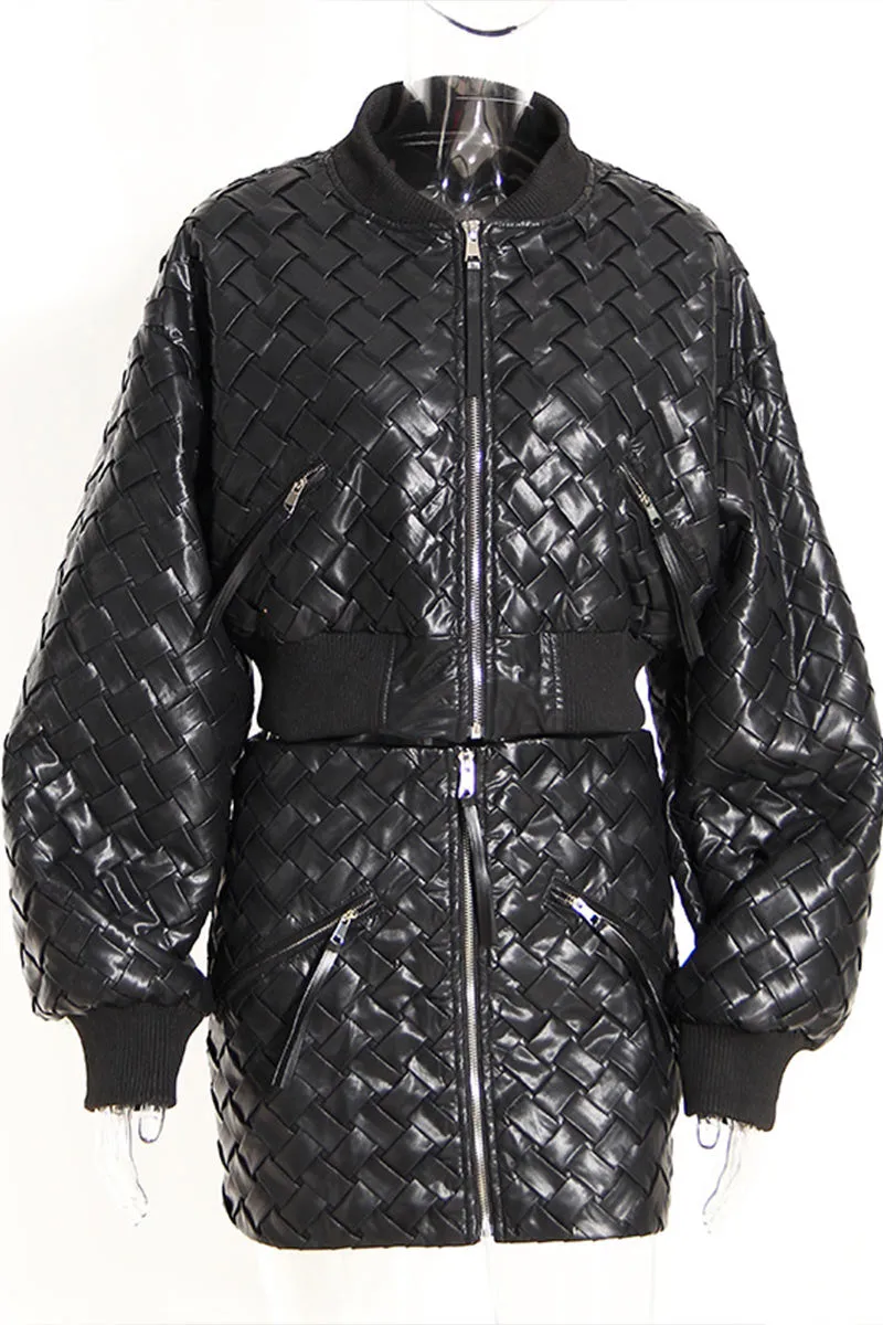 CI731 Faux Leather Zipped Jacket