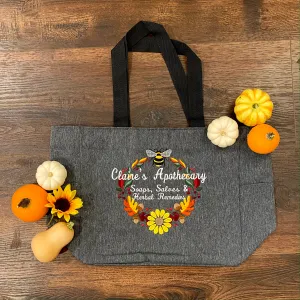 Claire's Apothecary Fall Wreath Embroidered Tote Bag - Outlander Inspiration