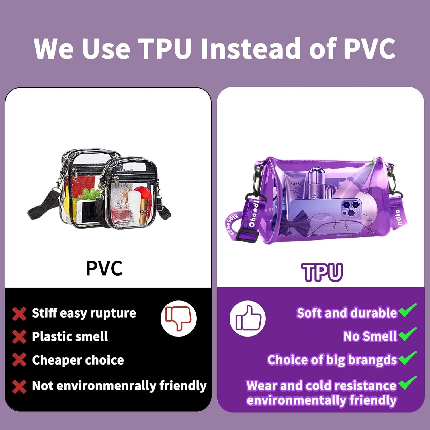 Clear Crossbody Bag for Women's,Clear Purses for Stadium Approved,Transparent TPU Shoulder Bag for Concert&Travel Events.