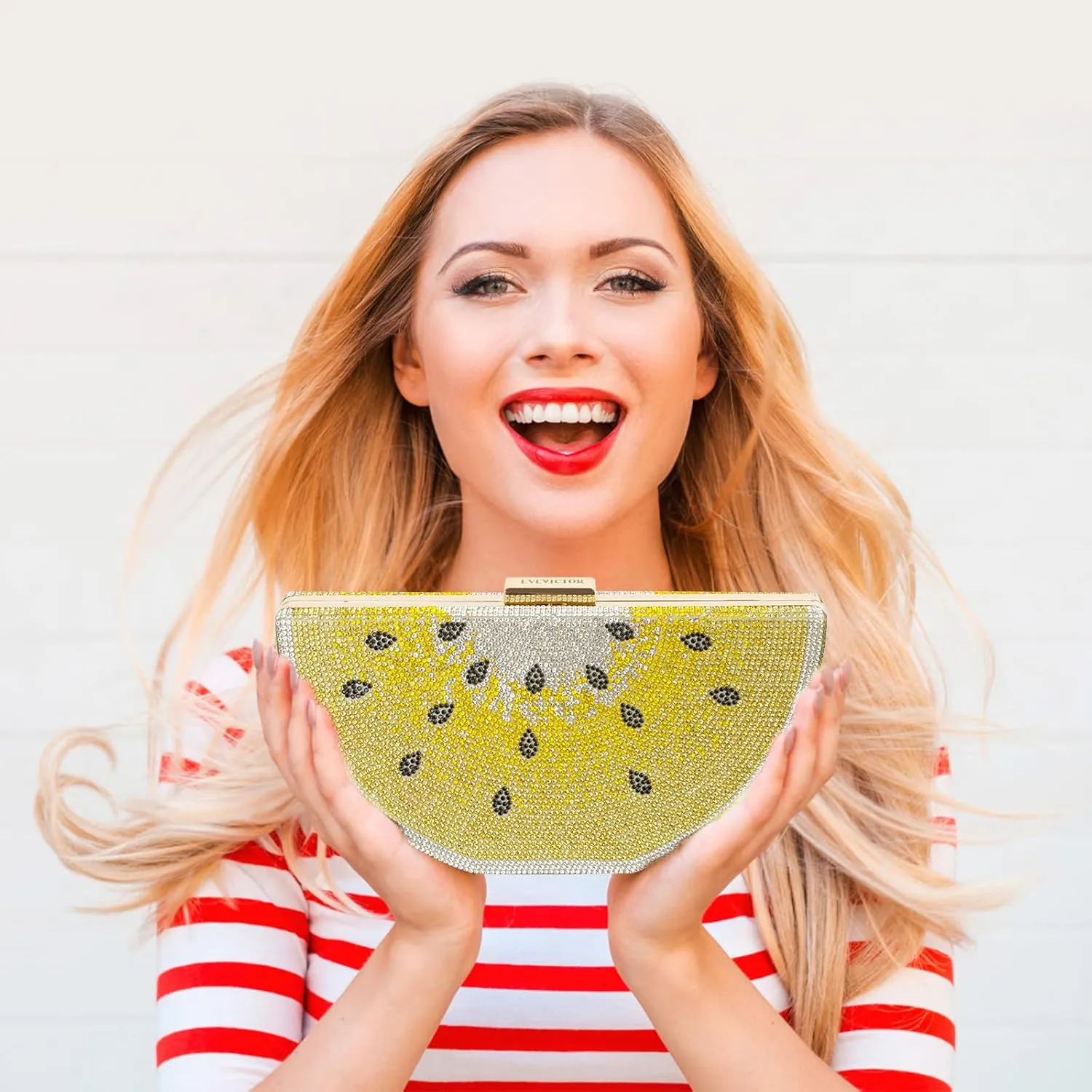 Clutch Purse for Women, Crystal Evening Bag, Watermelon Shape Handbag, Rhinestone Money Hand Bag