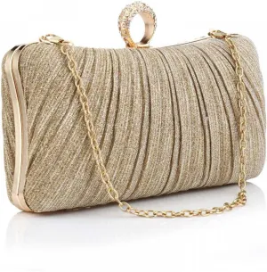 Clutch Purse for Women Pleated Glitter Evening Clutch Purses with Rhinestone Evening Bag for Bridal Wedding Party