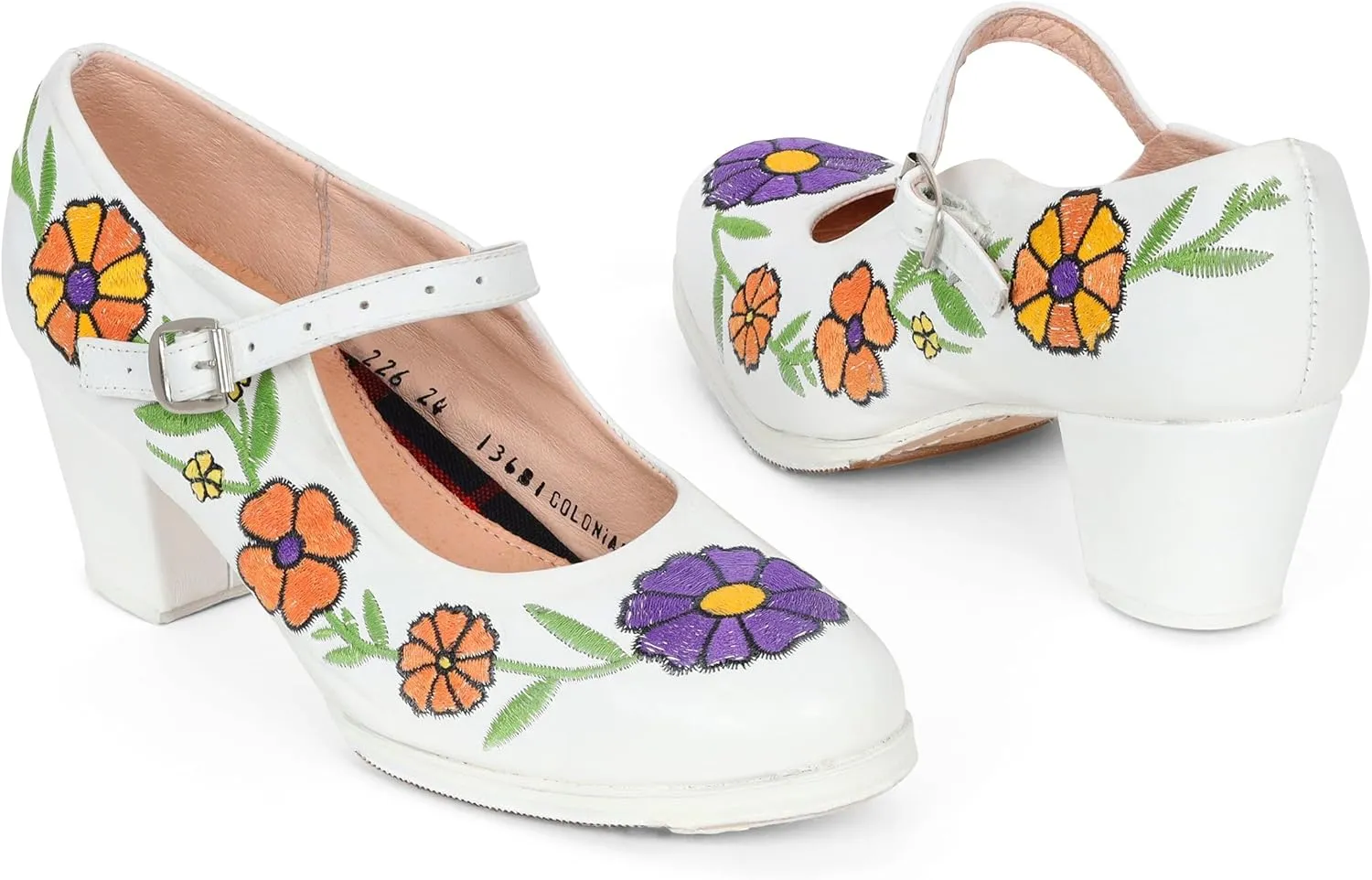 Colonial 226 Women's Folklorico Dance Shoes with Nails, Embroidered, Leather, 6cm Heel