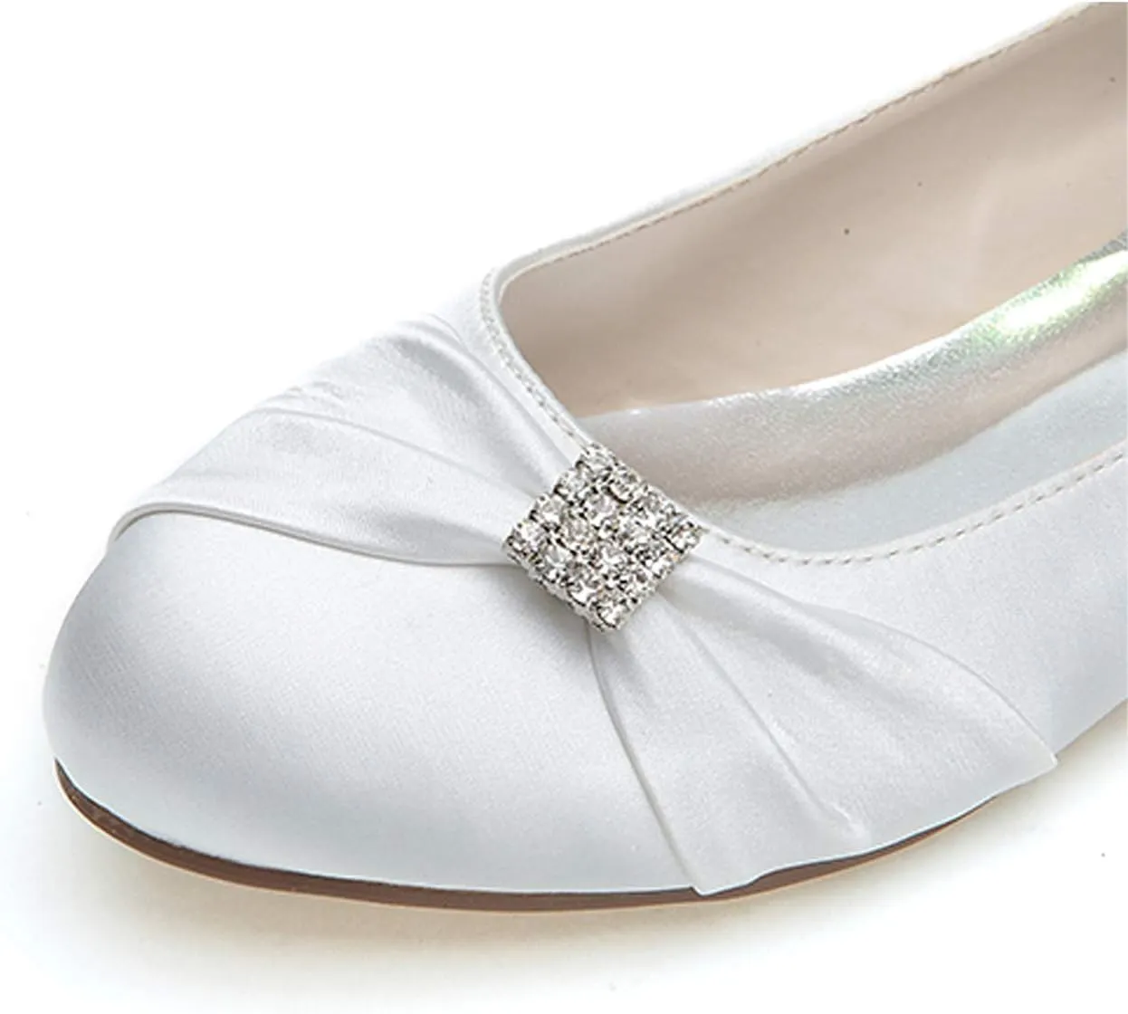 COMFASH Wedding Shoes Ladies' Flats Satin Round Toe Rhinestones Evening Party Ballet Pumps