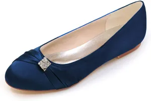 COMFASH Wedding Shoes Ladies' Flats Satin Round Toe Rhinestones Evening Party Ballet Pumps