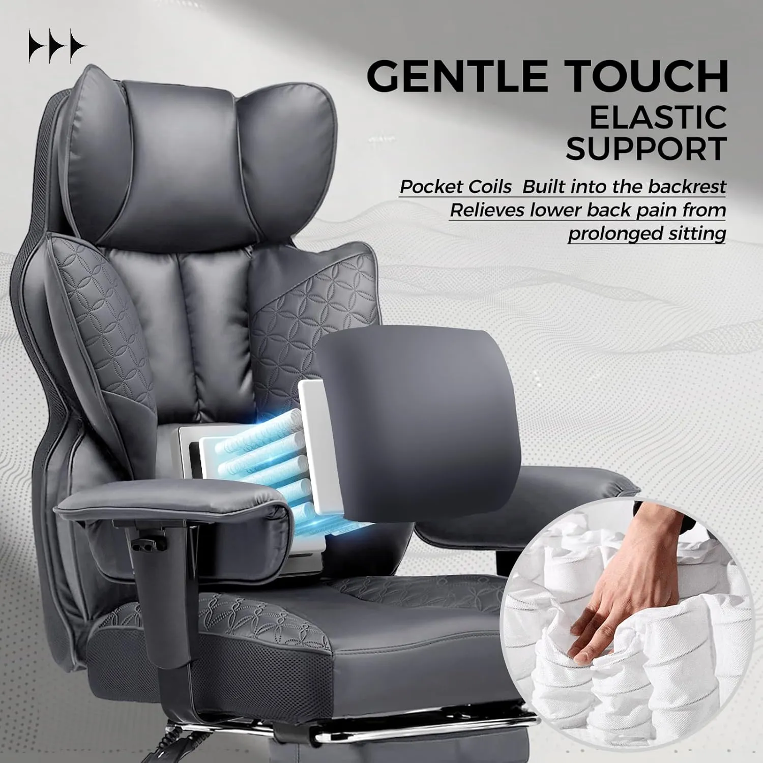 COMHOMA Big and Tall Office Chair 400LBS Wide Ergonomic Gaming Chair with Deluxe Embossing Designed Leather with Foot Rest,150°Reclining Adjustable Armrests Pocket Spring Back Support and Pillow