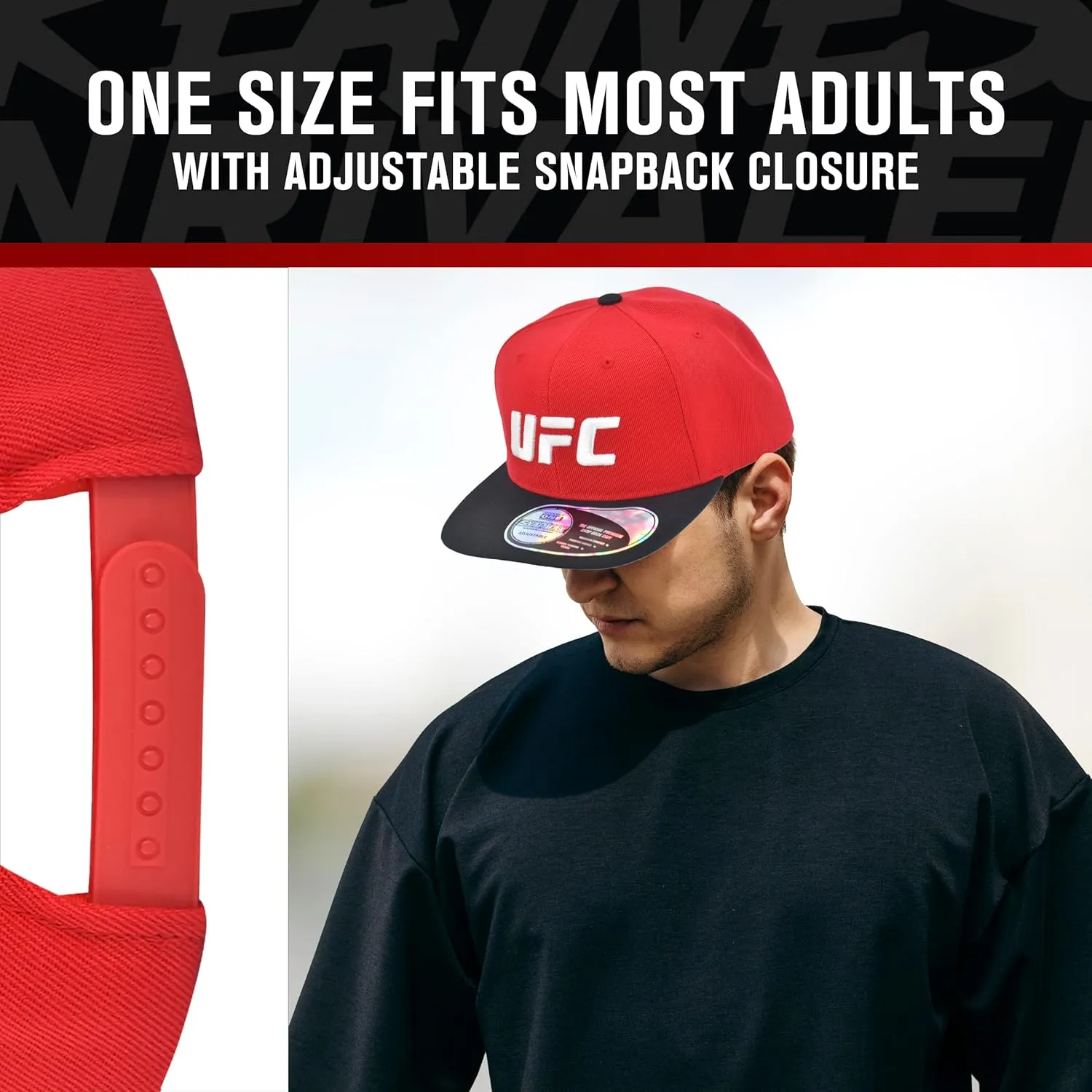 Concept One UFC Baseball Cap, 6 Panel Adult Adjustable Snapback Hat with Flat Brim