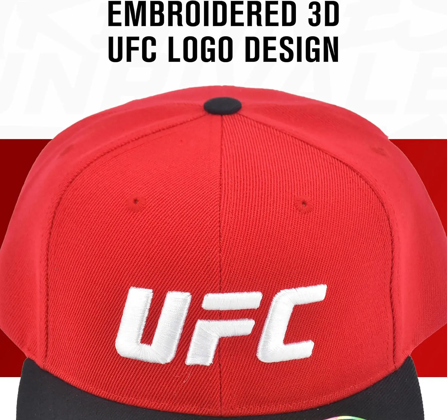 Concept One UFC Baseball Cap, 6 Panel Adult Adjustable Snapback Hat with Flat Brim