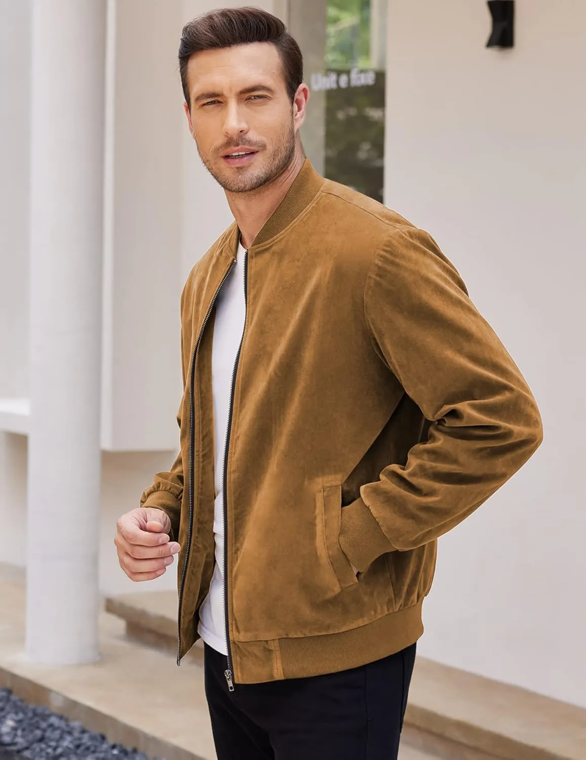 COOFANDY Men's Casual Varsity Jacket Vintage Lightweight Suede Bomber Jackets