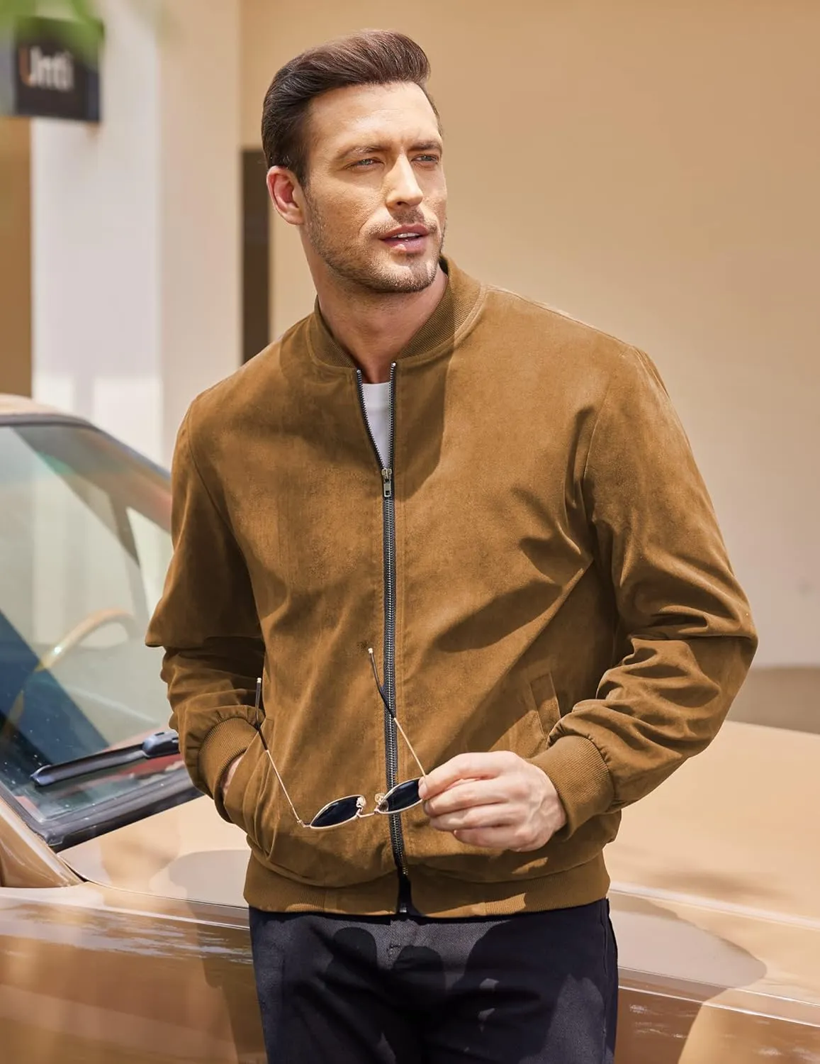 COOFANDY Men's Casual Varsity Jacket Vintage Lightweight Suede Bomber Jackets