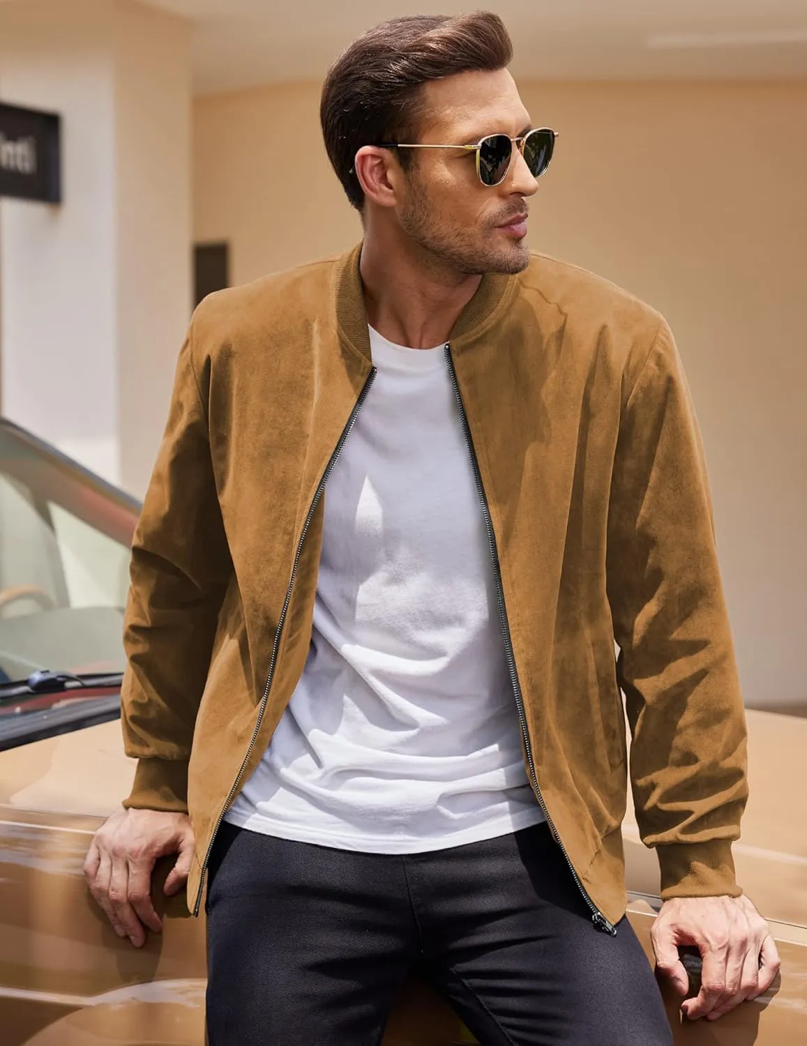 COOFANDY Men's Casual Varsity Jacket Vintage Lightweight Suede Bomber Jackets