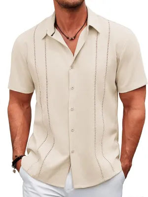 COOFANDY Men's Cuban Guayabera Shirt Casual Short Sleeve Button Down Shirts Summer Beach Shirts