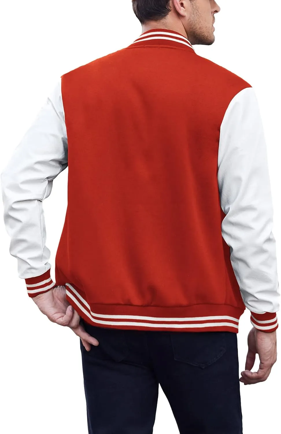COOFANDY Mens Fashion Varsity Jackets Leather Sleeve Slim Fit College Baseball Letterman Bomber Coat