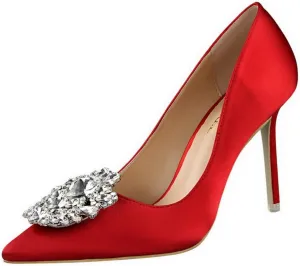 CosyFever Womens DC126 Wedding Rhinestones Metal Buckles Satin Low Stiletto Pumps