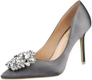 CosyFever Womens DC126 Wedding Rhinestones Metal Buckles Satin Low Stiletto Pumps