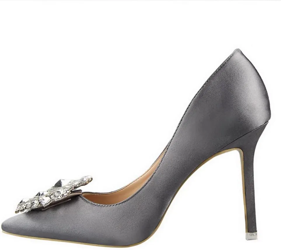 CosyFever Womens DC126 Wedding Rhinestones Metal Buckles Satin Low Stiletto Pumps