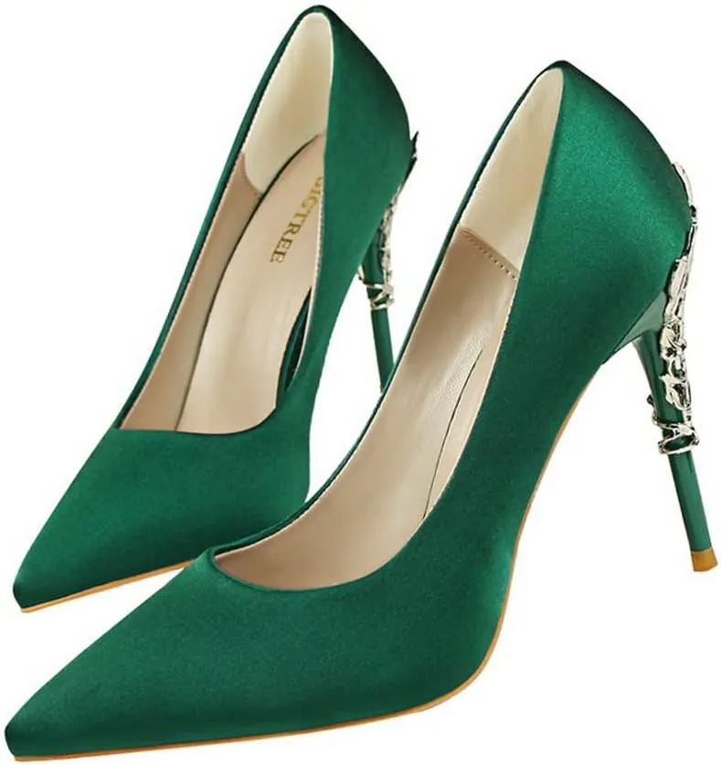 CosyFever Womens DC128 Dress Tuxedo Studded Satin Low Stiletto Pumps