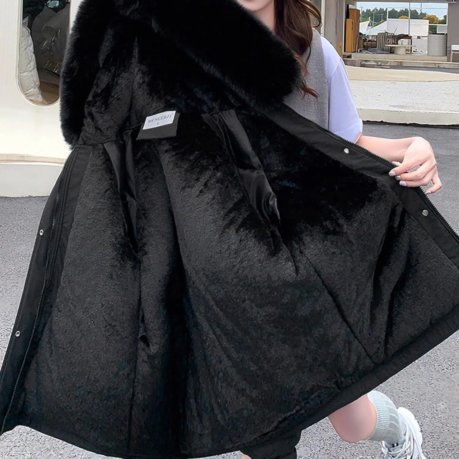 Cotton Winter Puffer Parka Jacket for Women Furry Fur Hooded Quilted Trendy Warm Windproof Thicken Casual Outerwear