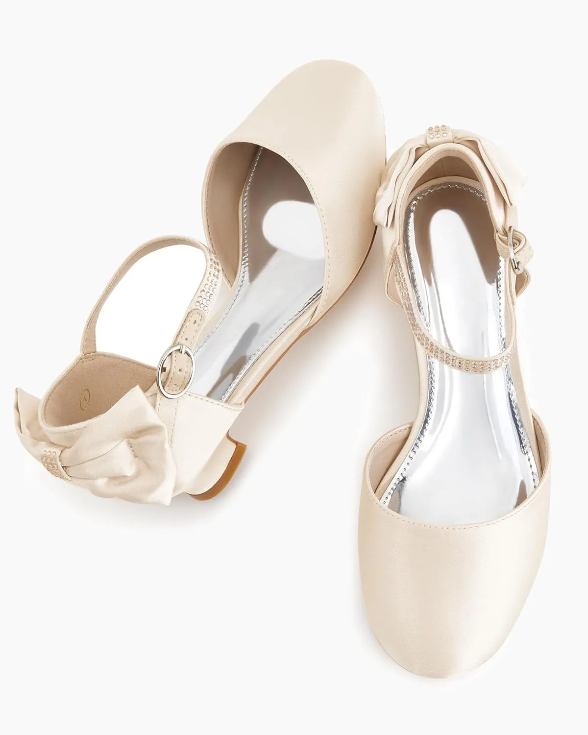Coutgo Girls Dress Shoes Low Heel Mary Jane Bow Heels Princess Flower Wedding Party Pumps