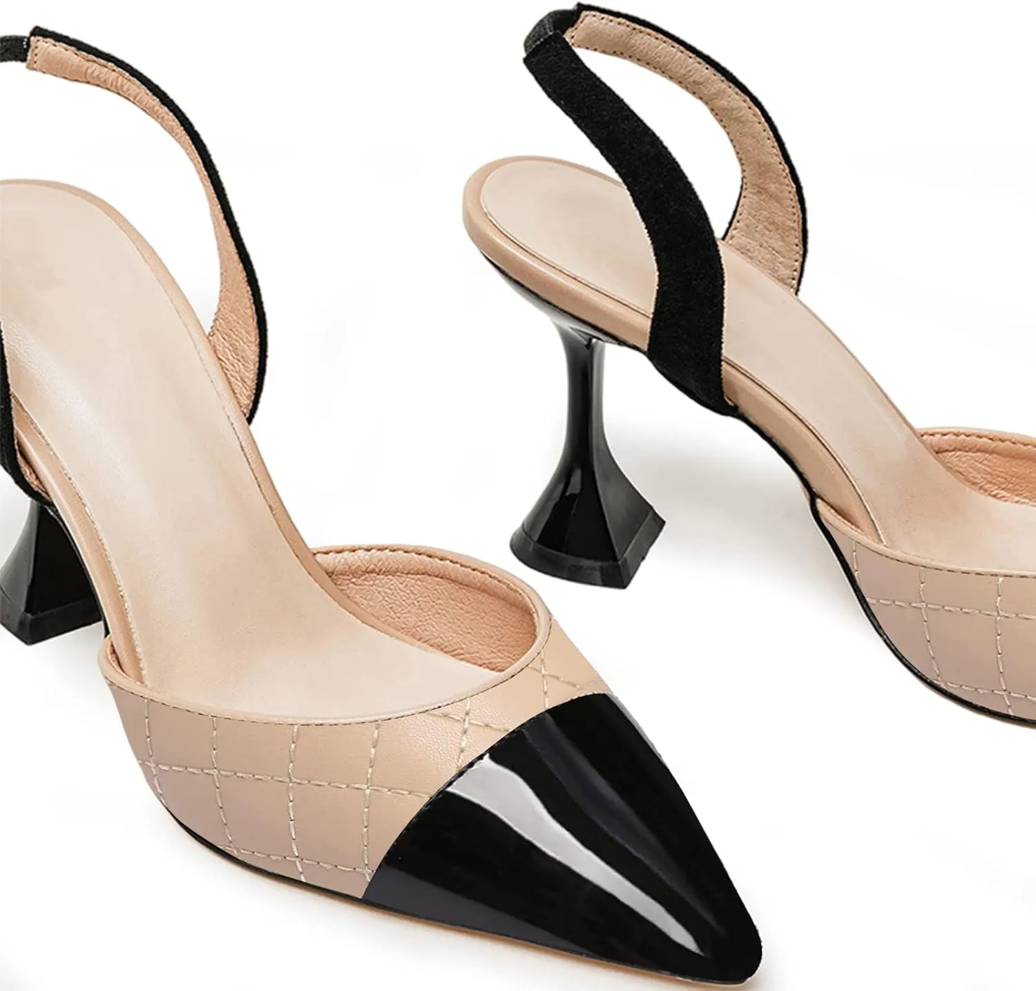 Coutgo Women's Slingback Pumps Pointed Toe Slip On Stiletto Heels Patchwork Dress Party Shoes
