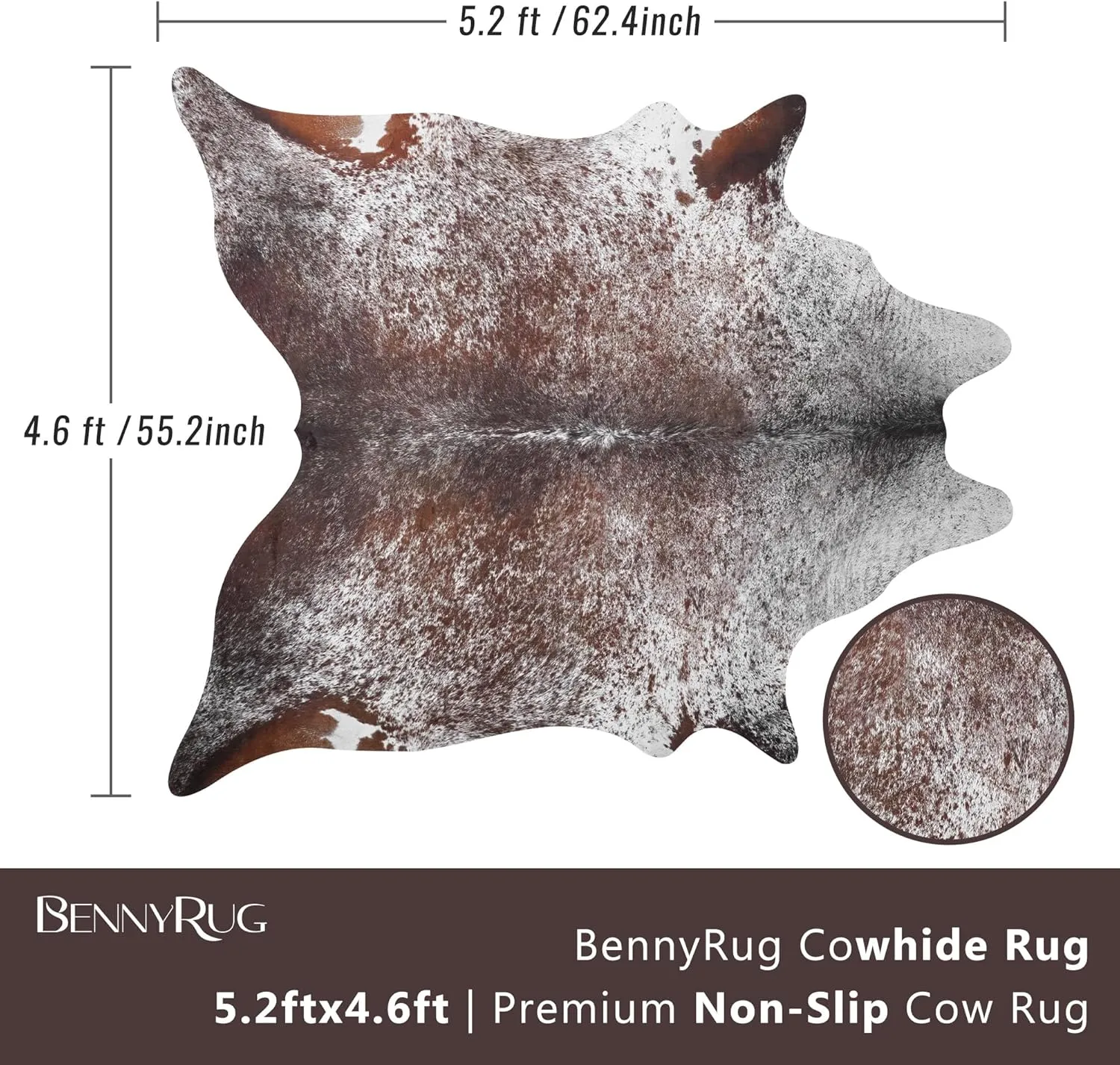 Cow Print Rug 4.6x5.2 FT Cowhide Rug Faux Cow Hide Rugs Small Animal Print Carpet Cow Skin Pattern Area Rugs Western Decor for Living Room Bedroom Dining Room