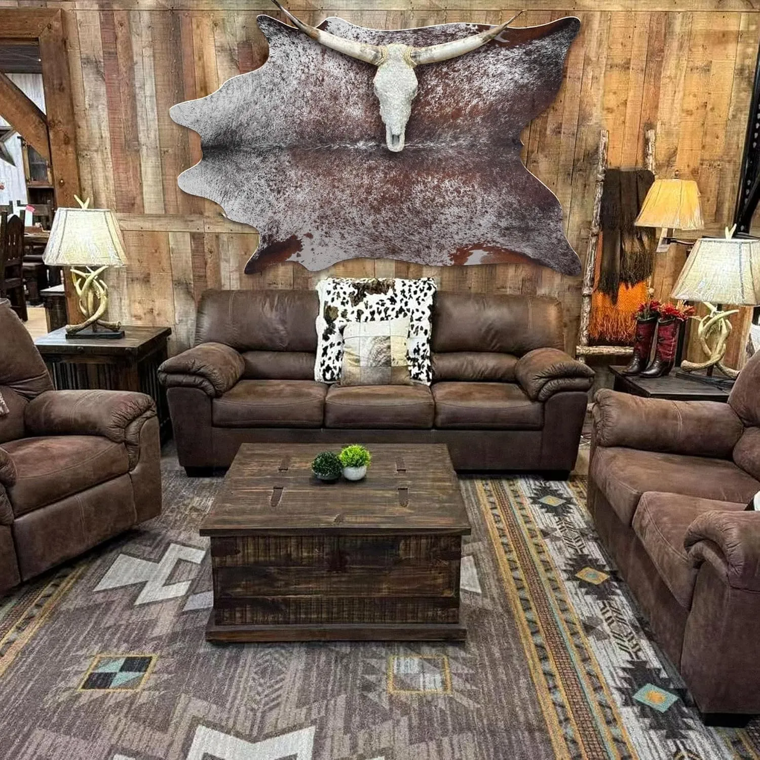 Cow Print Rug 4.6x5.2 FT Cowhide Rug Faux Cow Hide Rugs Small Animal Print Carpet Cow Skin Pattern Area Rugs Western Decor for Living Room Bedroom Dining Room