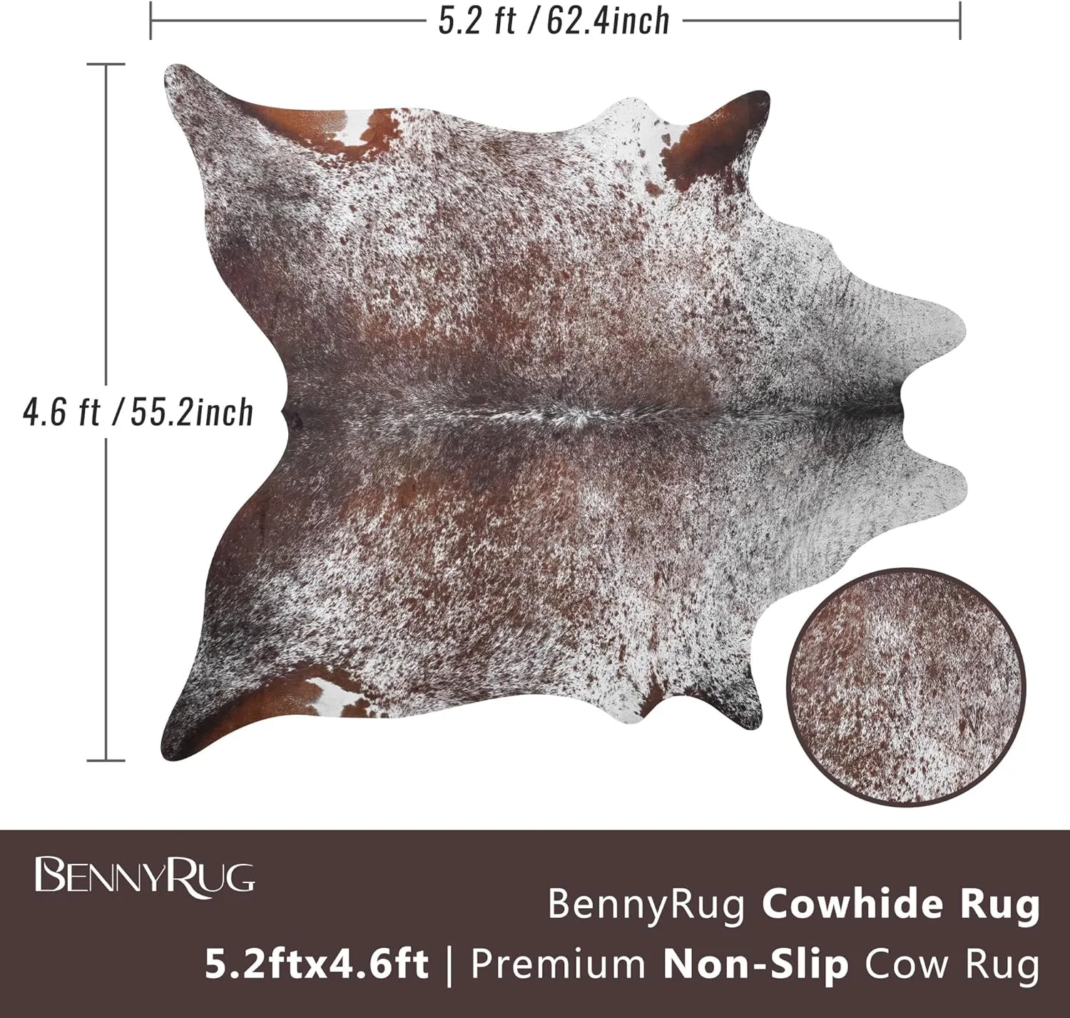Cow Print Rug 4.6x5.2 FT Cowhide Rug Faux Cow Hide Rugs Small Animal Print Carpet Cow Skin Pattern Area Rugs Western Decor for Living Room Bedroom Dining Room