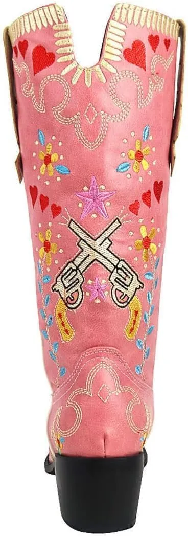 Cowboy Boots For Women, Cute Bluebonnet Floral Embroidered Fashion Country Boots Pointed Toe Chunky Heel Wide Calf Fancy Comfortable Pu Leather, Cowgirl Boots