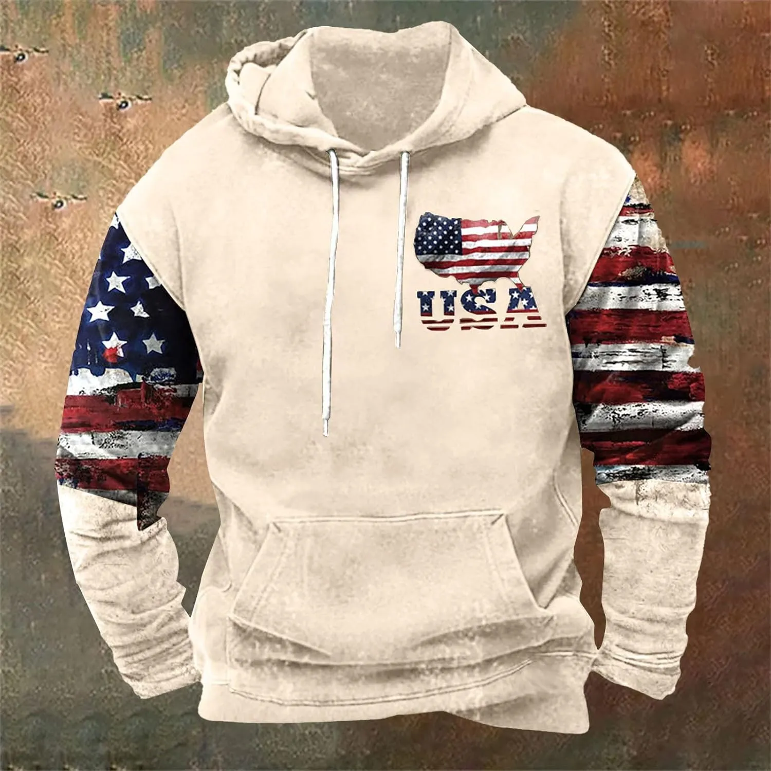 Cowboy Hoodies for Men American Flag Print Pullover Hoodies Casual Long Sleeve Vintage Drawstring Hooded Sweatshirts