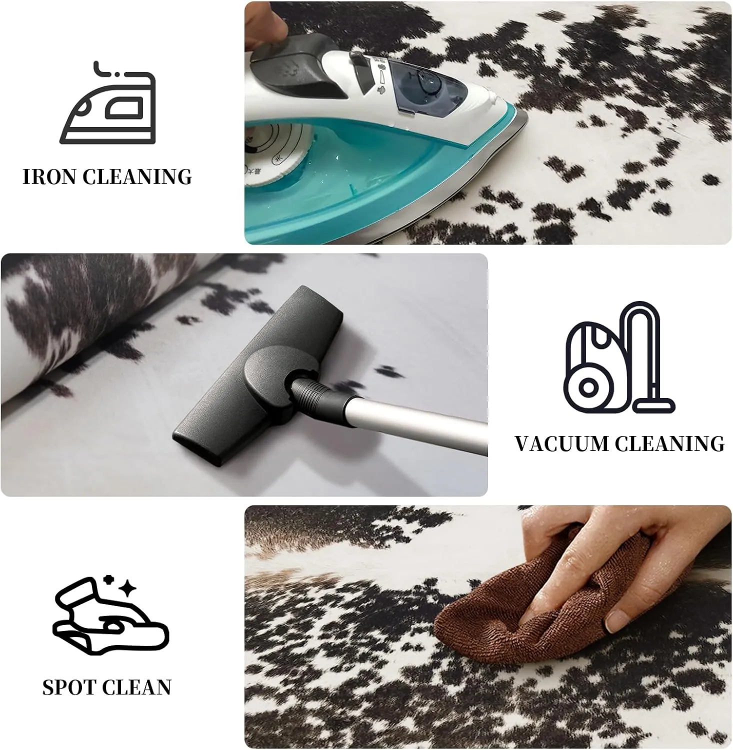 Cowhide Rug 6.2x7.2 FT Faux Cow Hide Rugs Non-Slip Cow Skin Print Area Animal Print Carpet Western Home Decor for Living Room Bedroom Dining Room (Grey&White)