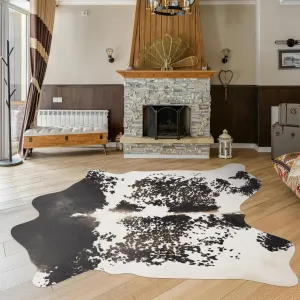 Cowhide Rug 6.2x7.2 FT Faux Cow Hide Rugs Non-Slip Cow Skin Print Area Animal Print Carpet Western Home Decor for Living Room Bedroom Dining Room (Grey&White)